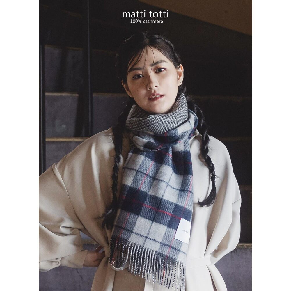 Navy Gray F Cashmere Muffler Cashmere Muffler Large Thick Ladies Plaid 9764 View 2